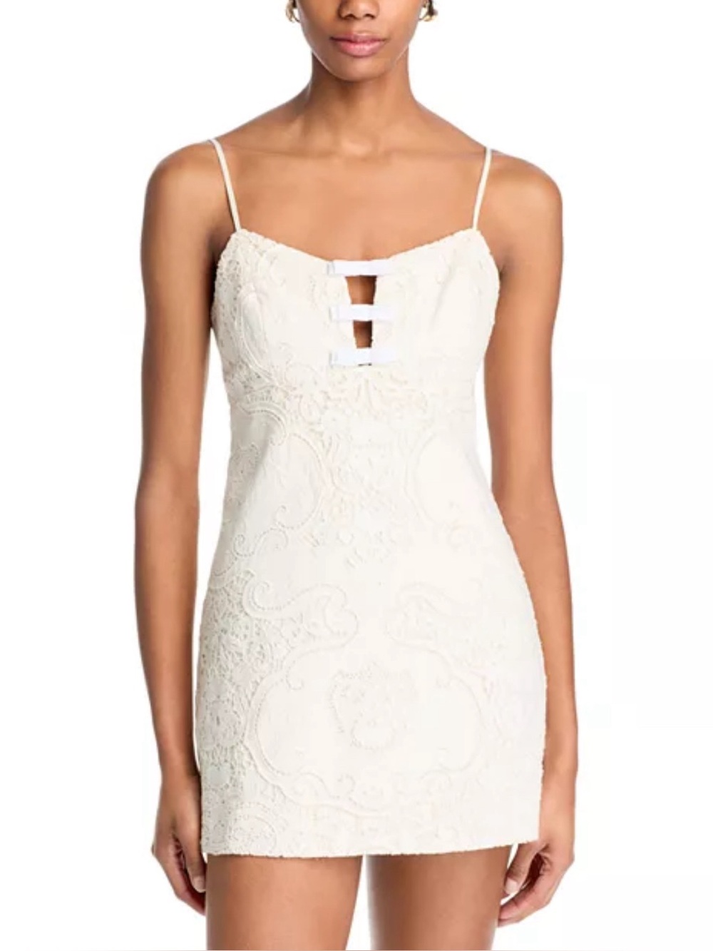LoveShackFancy Cream Lace Spaghetti-Strap Mini Dress with Cutout Detail